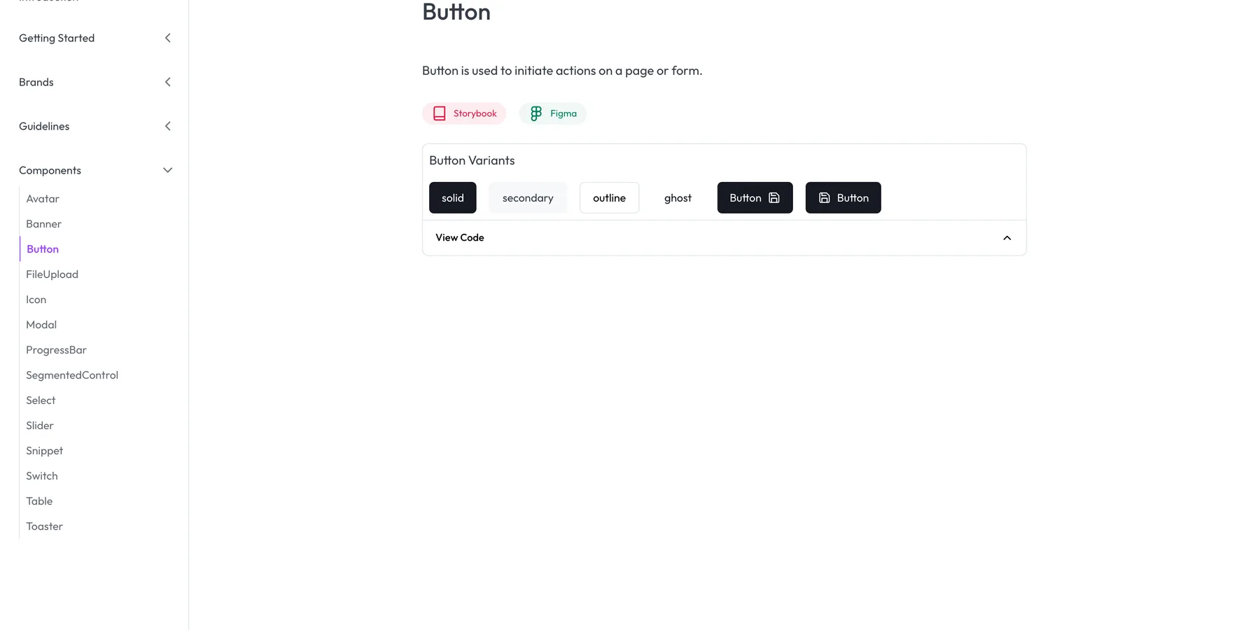 Rara Design System — Every component documented with its variants, and linked to Storybook and Figma