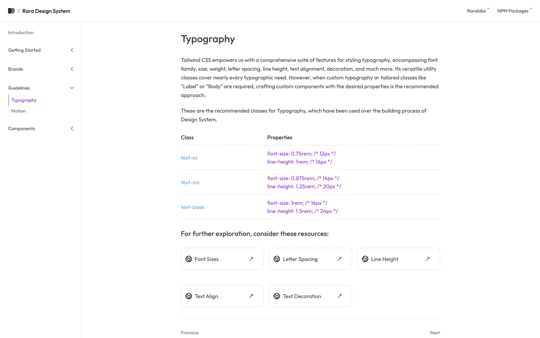 Rara Design System — The type scale, defined once as tokens the components read from